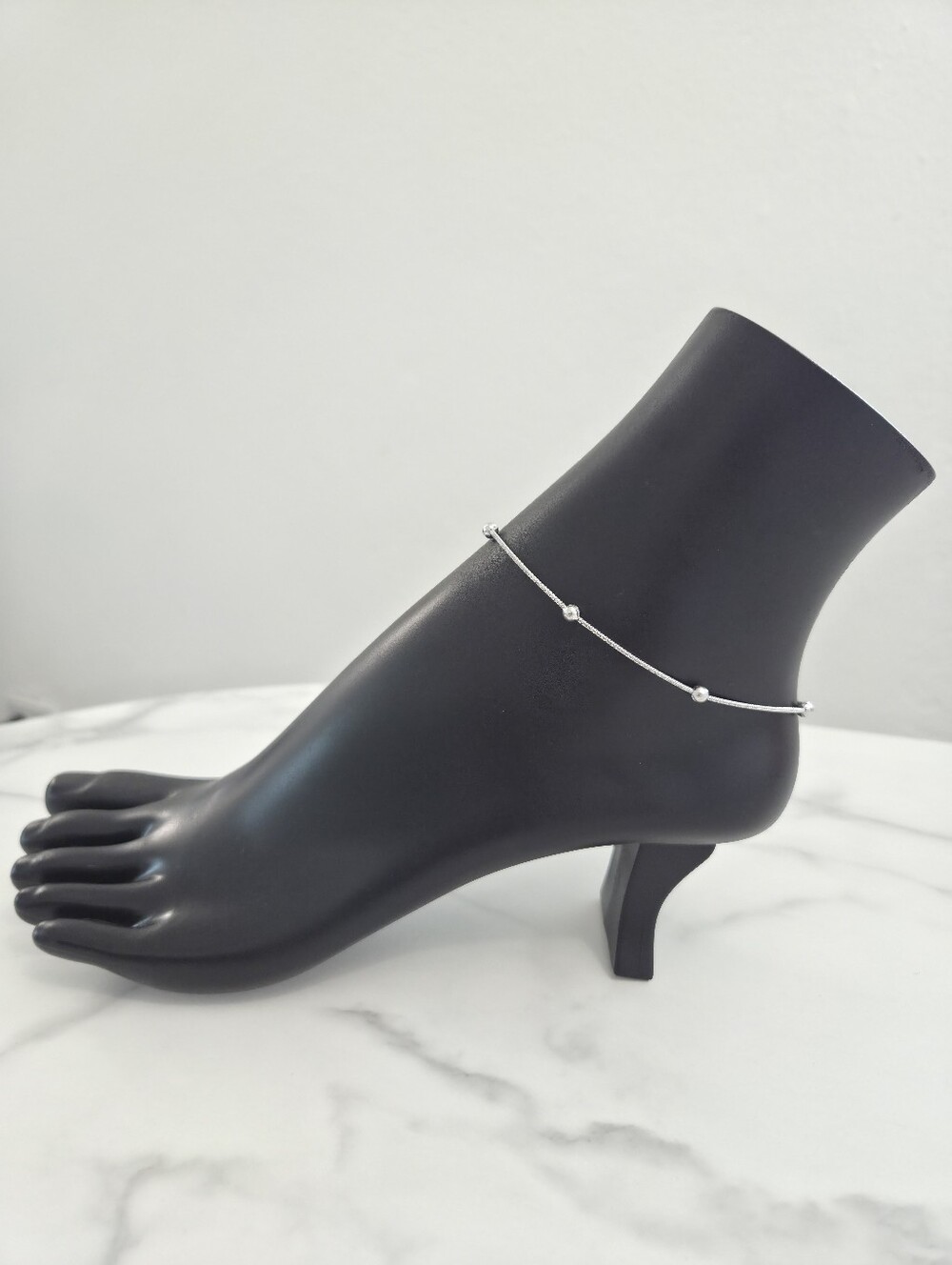 Silver Bead Snake Chain Adjustable Ankle Bracelet Minimalist Layering Boho New - Picture 2 of 13